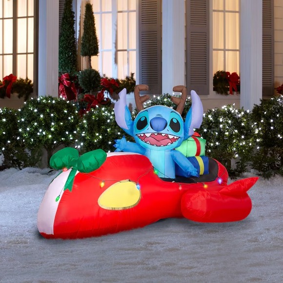 Disney Stitch‎ 6ft Airblown Lighted Christmas Inflatable Sleigh Racecar - NEW